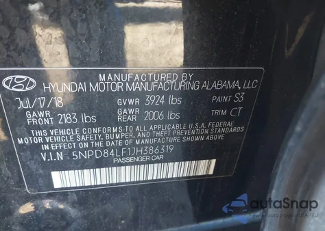 2018 Hyundai Elantra Sel from USA, damaged, VIN 5NPD84LF1JH386319